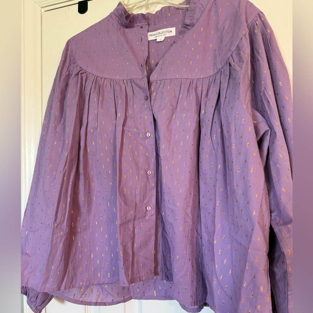 Emerson Fry India Collection Emmaline Lavender Gold Dot Blouse size large - Picture 3 of 9
